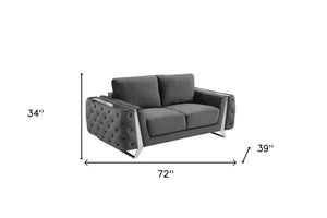 Homeroots 72" Dark Gray And Silver Velvet Loveseat Dark Grey  518574