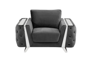 Homeroots 50" Dark Gray And Silver Velvet Tufted Arm Chair Dark Grey  518575