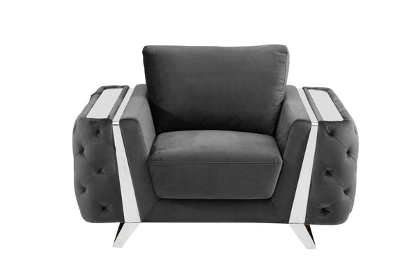 Homeroots 50" Dark Gray And Silver Velvet Tufted Arm Chair Dark Grey  518575