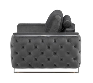 Homeroots 50" Dark Gray And Silver Velvet Tufted Arm Chair Dark Grey  518575