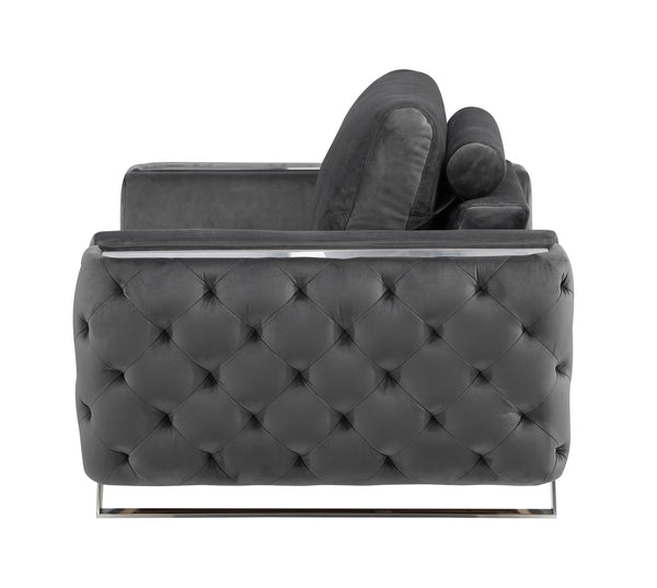 Homeroots 50" Dark Gray And Silver Velvet Tufted Arm Chair Dark Grey  518575