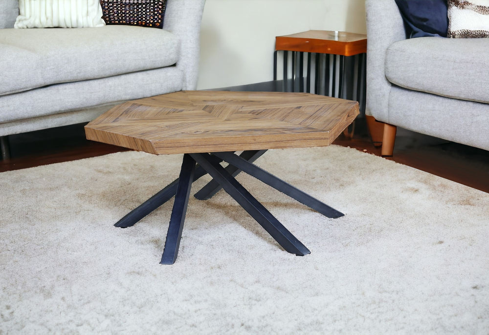 Homeroots 42" Brown And Black Wood And Iron Free Form Coffee Table   518576