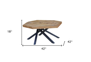 HomeRoots 42" Free-Form Coffee Table in Brown & Black Wood with Iron Base - Modern Organic Design Accent 518576