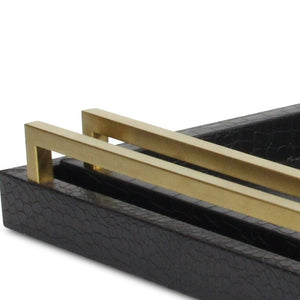 Homeroots Set Of Two Black Wood Faux Croc Serving Trays With Handles   518593