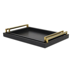 Homeroots Set Of Two Black Wood Faux Croc Serving Trays With Handles   518593