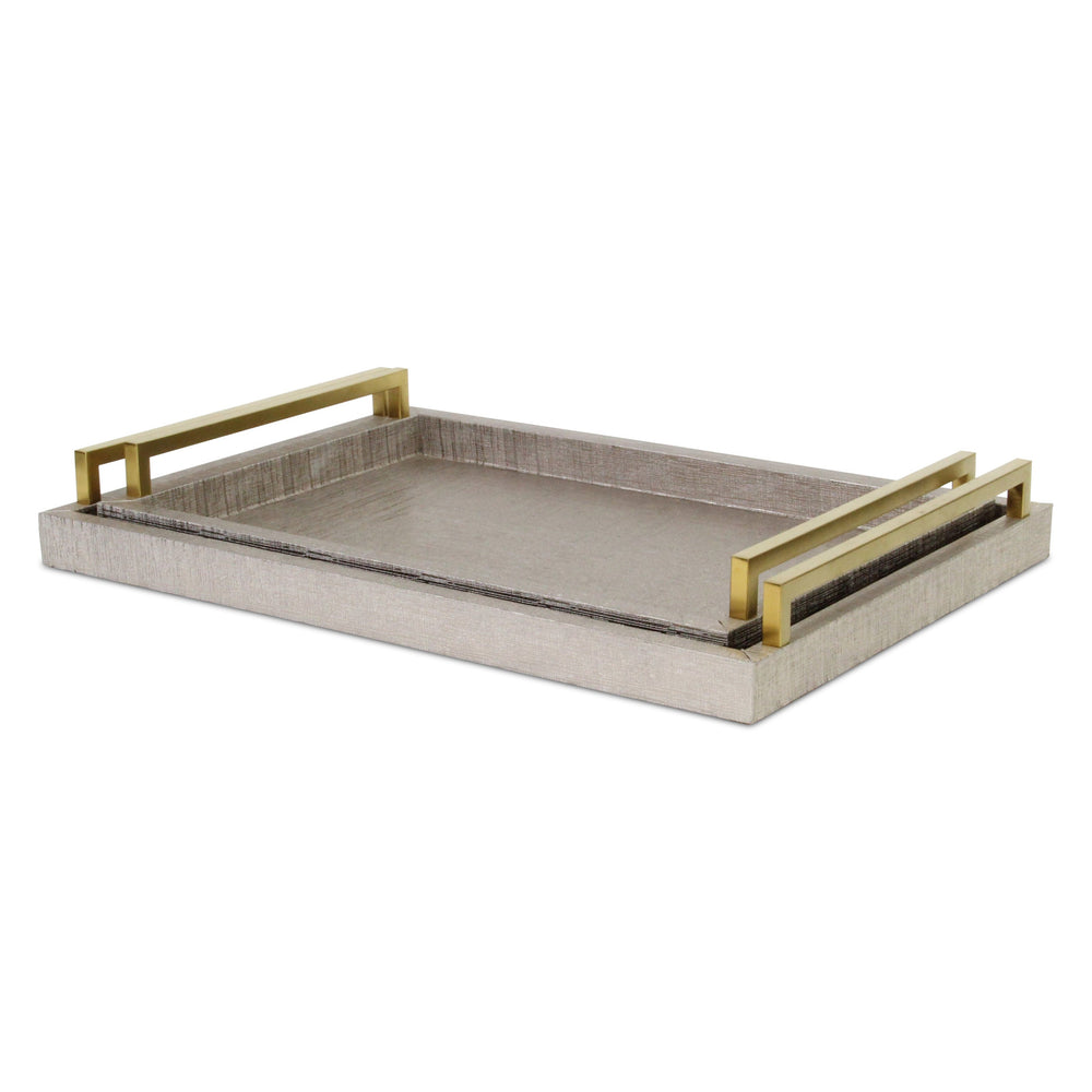 Homeroots Set Of Two Taupe Wood Geometric Handmade Serving Trays With Handles   518594