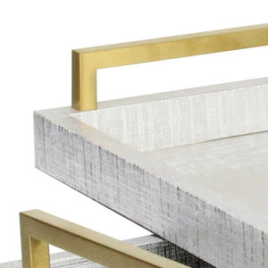 Homeroots Set Of Two Silver Wood Geometric Serving Trays With Handles   518595