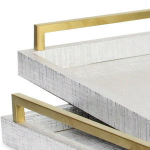 Homeroots Set Of Two Silver Wood Geometric Serving Trays With Handles   518595