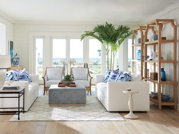 Lexington Barclay Butera Beachcomber Raffia Etagere - Sophisticated Coastal Design With Glass Shelves For Elegant Storage Solutions Sandstone  920-990