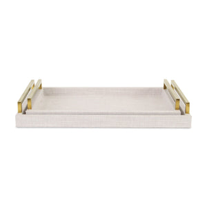 Homeroots Set Of Two Off White Wood And Fabric Nested Serving Trays With Gold Handles   518600