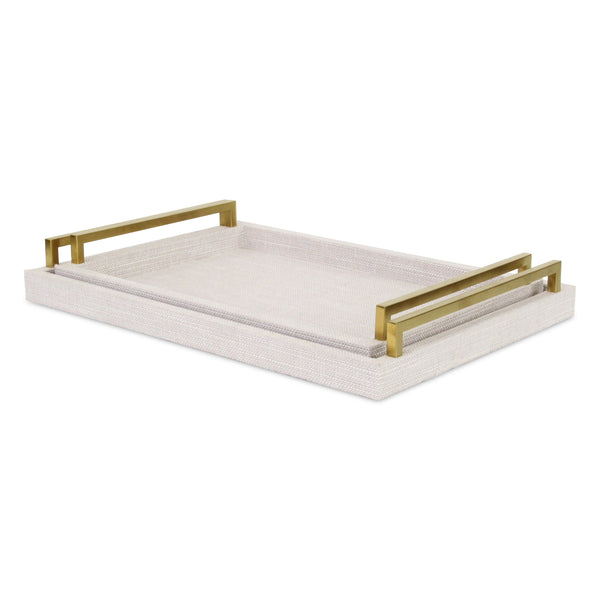 Homeroots Set Of Two Off White Wood And Fabric Nested Serving Trays With Gold Handles   518600