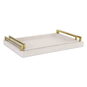 Homeroots Set Of Two Off White Wood And Fabric Nested Serving Trays With Gold Handles   518600