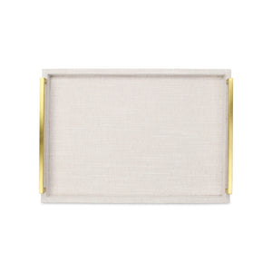Homeroots Set Of Two Off White Wood And Fabric Nested Serving Trays With Gold Handles   518600