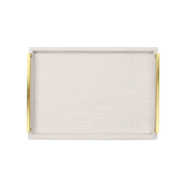 Homeroots Set Of Two Off White Wood And Fabric Nested Serving Trays With Gold Handles   518600