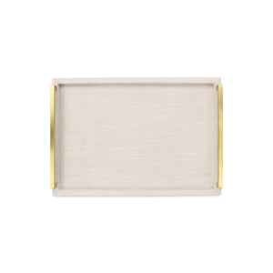 Homeroots Set Of Two Off White Wood And Fabric Nested Serving Trays With Gold Handles   518600