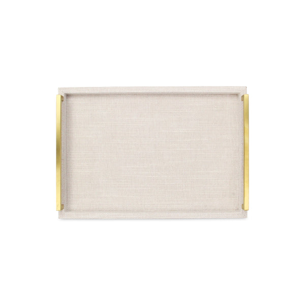 Homeroots Set Of Two Off White Wood And Fabric Nested Serving Trays With Gold Handles   518600