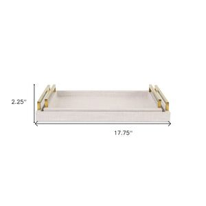 Homeroots Set Of Two Off White Wood And Fabric Nested Serving Trays With Gold Handles   518600