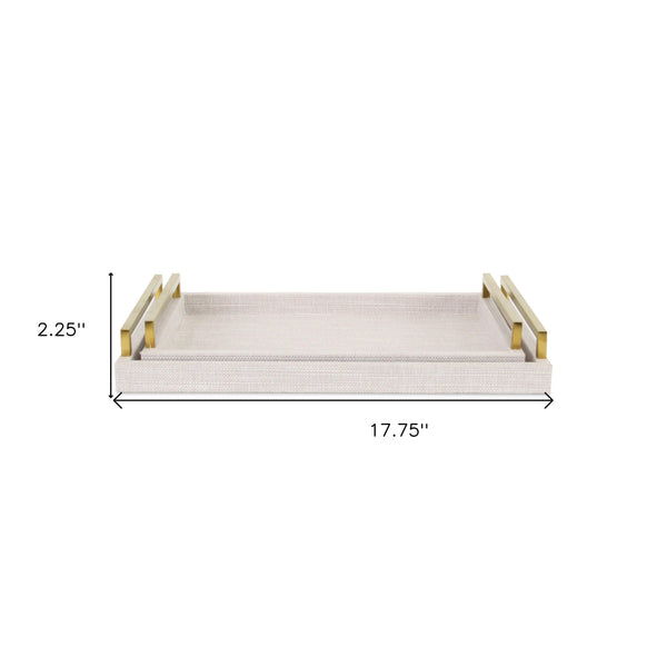 Homeroots Set Of Two Off White Wood And Fabric Nested Serving Trays With Gold Handles   518600