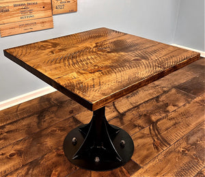 Homeroots 36" Brown And Black Square Solid Wood And Steel Pedestal Base Dining Table   518601