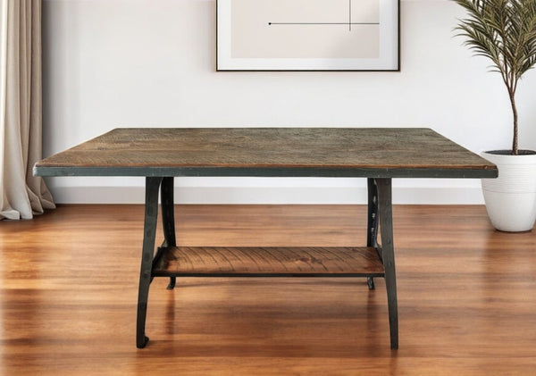 HomeRoots 72" Rustic Brown Solid Wood Dining Table with Black Steel Sled Base - Stylish Seating for 8! 518602