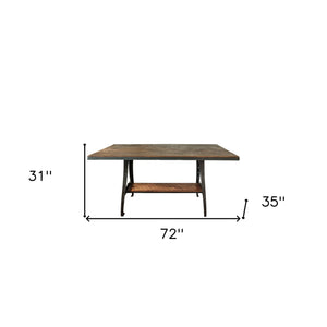 Homeroots 72" Brown And Black Solid Wood And Steel Sled Base Dining Table   518602