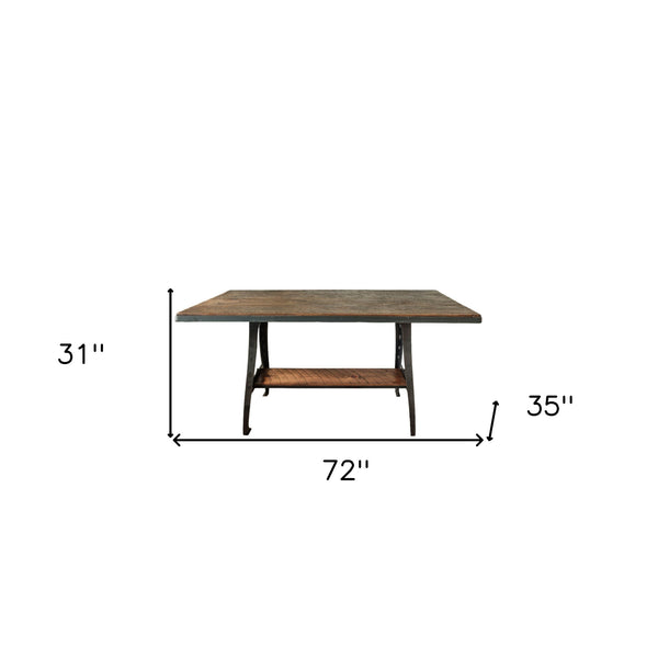 Homeroots 72" Brown And Black Solid Wood And Steel Sled Base Dining Table   518602