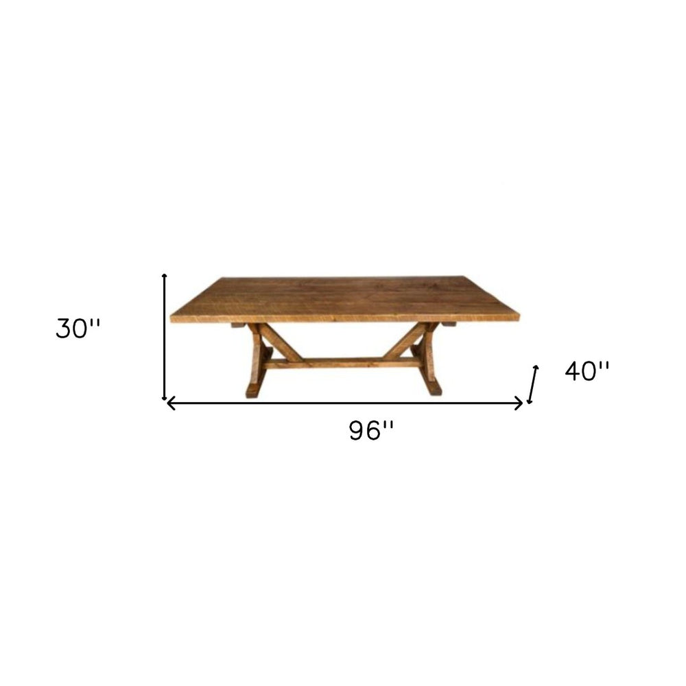 HomeRoots 96" Brown Reclaimed Wood Trestle Dining Table - Rustic Charm Meets Modern Elegance for 10 Guests 518603