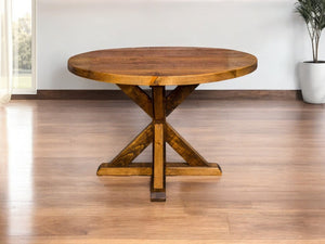 HomeRoots 42" Brown Rounded Solid Wood Trestle Dining Table – Rustic Charm Meets Modern Elegance for Any Home 518604