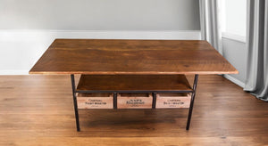 HomeRoots 72" Rustic Solid Wood and Steel Dining Table with Vintage Wine Crate Accents for Stylish Dining 518608