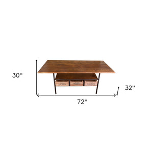 Homeroots 72" Brown And Black Solid Wood And Steel Dining Table   518608
