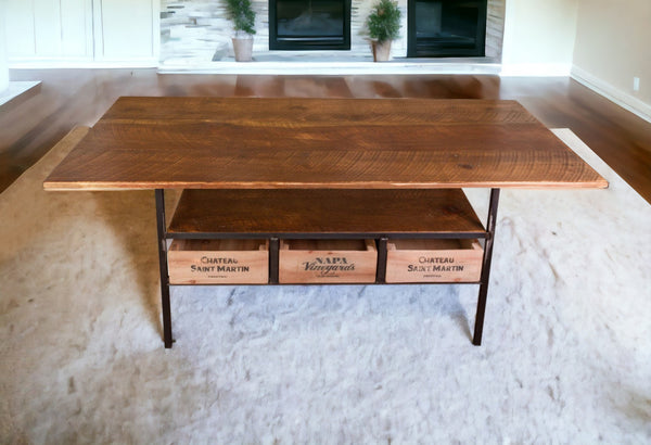 Homeroots 72" Brown And Black Solid Wood And Steel Dining Table   518608