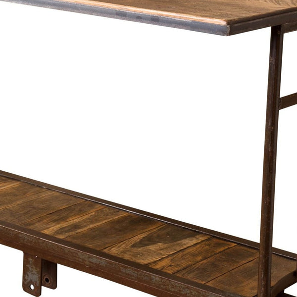 Homeroots 64" Brown And Black Solid Wood And Steel Sled Base Dining Table   518609