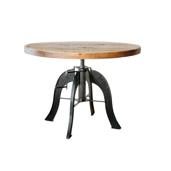Homeroots 36" Brown And Black Rounded Solid Wood And Steel Pedestal Base Dining Table   518610