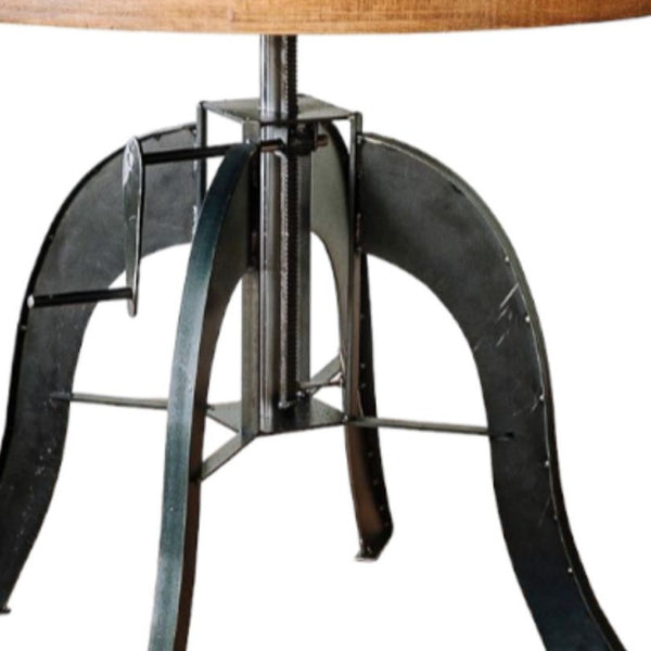 Homeroots 36" Brown And Black Rounded Solid Wood And Steel Pedestal Base Dining Table   518610