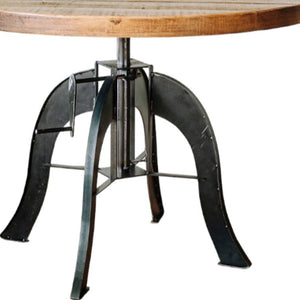 Homeroots 36" Brown And Black Rounded Solid Wood And Steel Pedestal Base Dining Table   518610