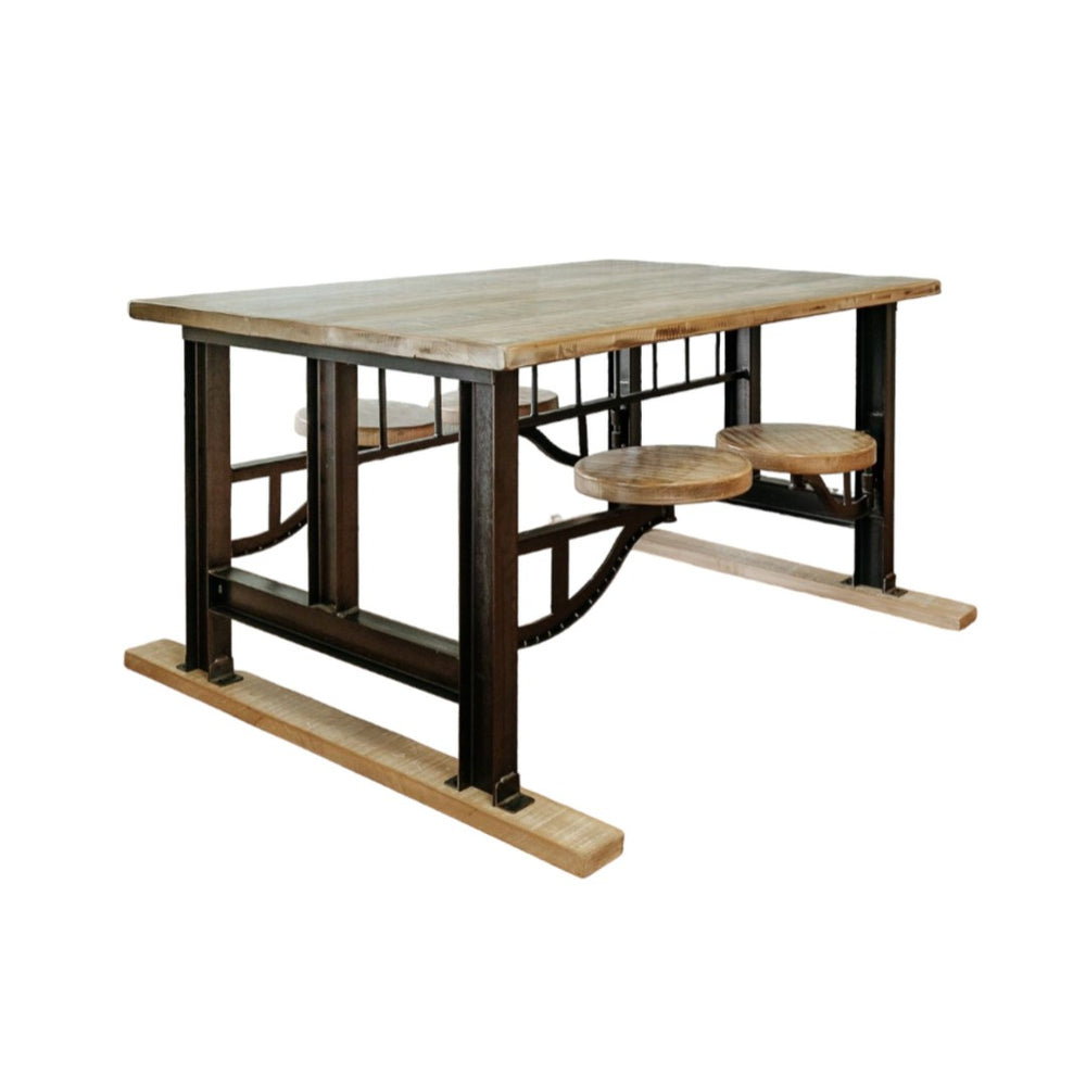 HomeRoots Brown Solid Wood Dining Set with Attached Backless Stools - Rustic Industrial Style for Any Space 518611