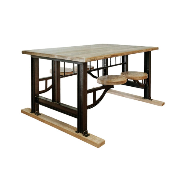 HomeRoots Brown Solid Wood Dining Set with Attached Backless Stools - Rustic Industrial Style for Any Space 518611