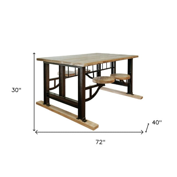 HomeRoots Brown Solid Wood Dining Set with Attached Backless Stools - Rustic Industrial Style for Any Space 518611