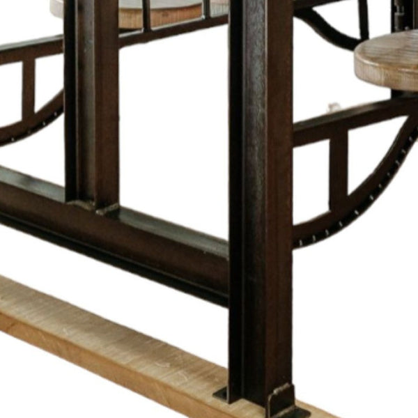 HomeRoots Brown Solid Wood Dining Set with Attached Backless Stools - Rustic Industrial Style for Any Space 518611