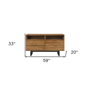 Homeroots 59" Brown Solid Wood Four Drawer Double Dresser  Solid Wood 518613