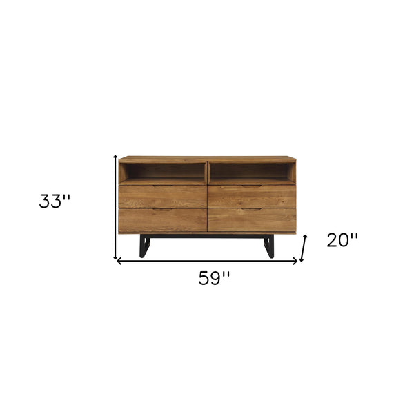 Homeroots 59" Brown Solid Wood Four Drawer Double Dresser  Solid Wood 518613