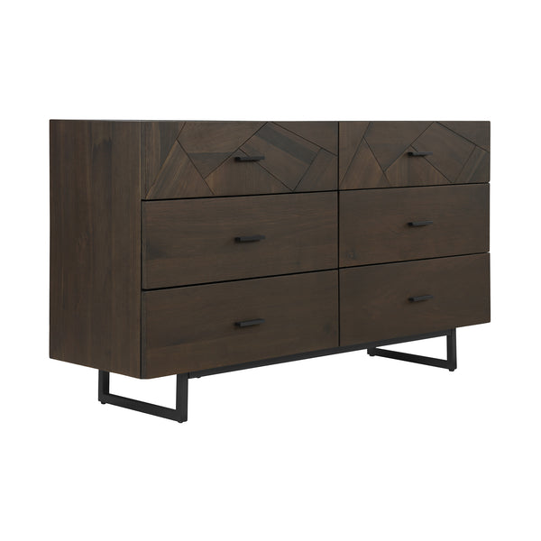Homeroots 60" Dark Brown Solid Wood Six Drawer Double Dresser  Solid Wood 518614