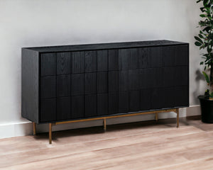 Homeroots 63" Black Solid Wood Six Drawer Double Dresser  Solid Wood 518615