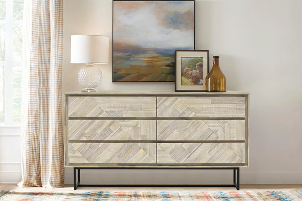 Homeroots 61" Natural Solid Wood Six Drawer Double Dresser  Solid Wood 518619