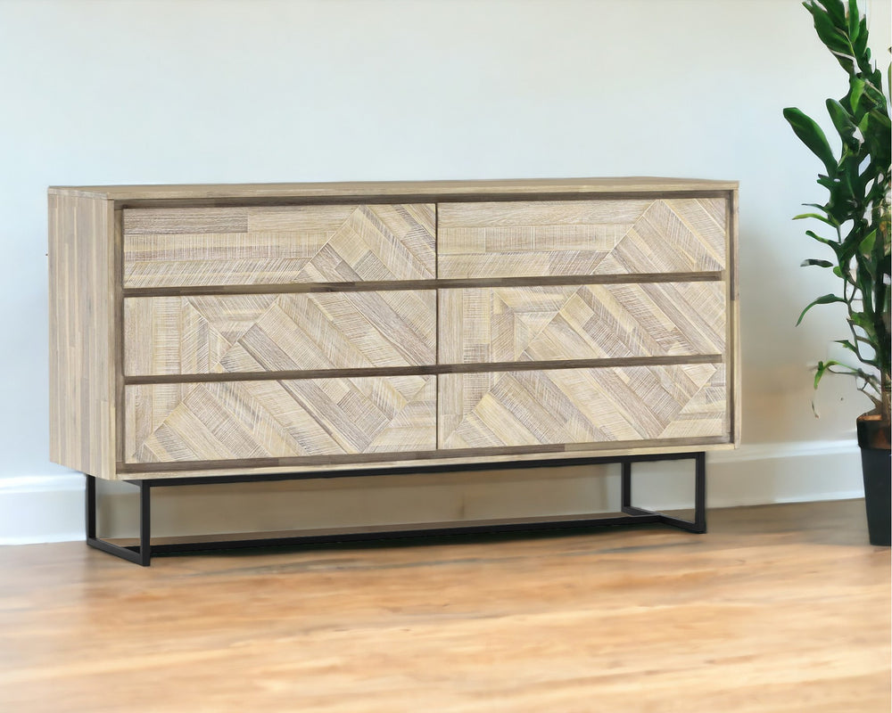 Homeroots 61" Natural Solid Wood Six Drawer Double Dresser  Solid Wood 518619
