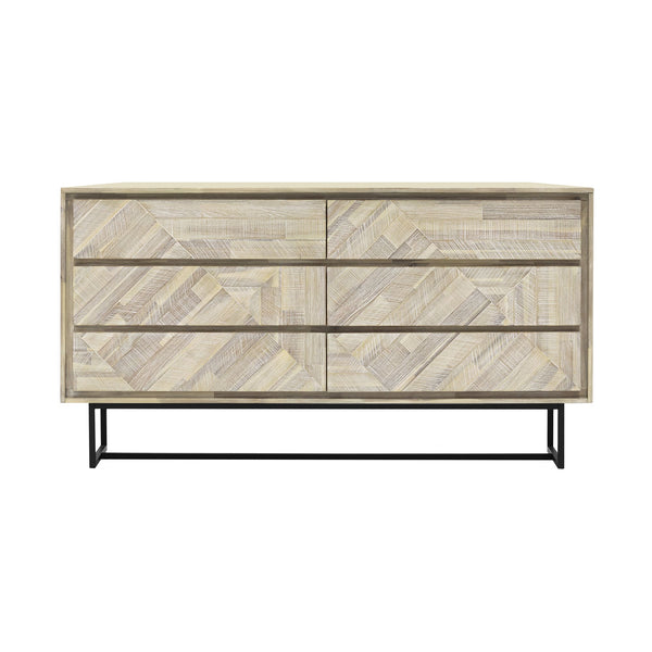 Homeroots 61" Natural Solid Wood Six Drawer Double Dresser  Solid Wood 518619
