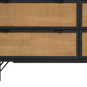 Homeroots 61" Natural And Black Solid Wood Six Drawer Double Dresser  Solid Wood 518620