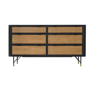 Homeroots 61" Natural And Black Solid Wood Six Drawer Double Dresser  Solid Wood 518620