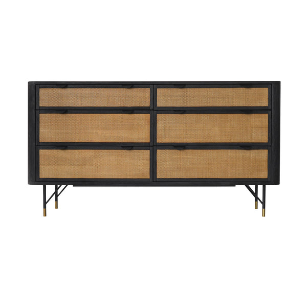 Homeroots 61" Natural And Black Solid Wood Six Drawer Double Dresser  Solid Wood 518620