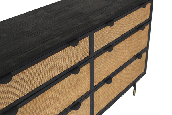 Homeroots 61" Natural And Black Solid Wood Six Drawer Double Dresser  Solid Wood 518620